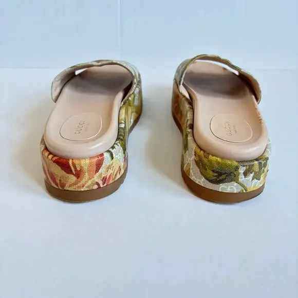 Gucci Angelina Platform Slide Sandals Beige GG Monogram Floral Canvas Size EU 38 - Picture 9 of 14